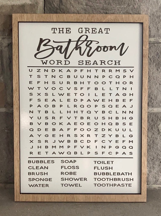 The Great Bathroom Word Search Sign