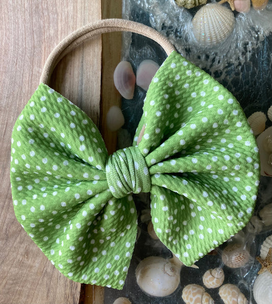 Green Polka Nylon Headband Hair Bow