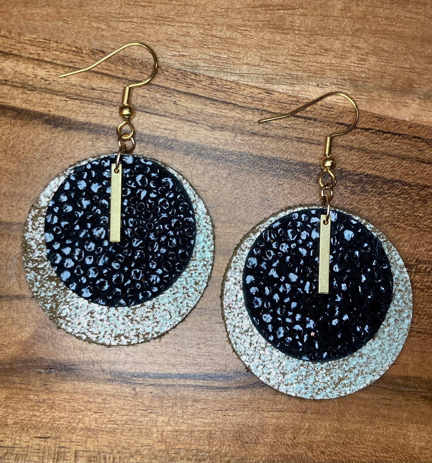 Double Leather with Brass Bar Earrings (Rock N Roll Dark Brown Sugar)