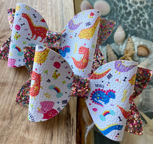 Glitter Dino Faux Leather Hair Bow